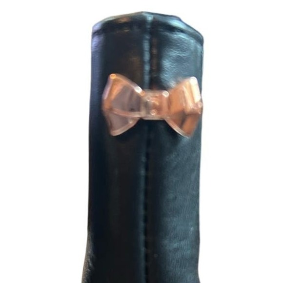 Ted Baker London Peep Toe Black Leather Heeled Booties w/ Rose Gold Bow Sz - Picture 3 of 7